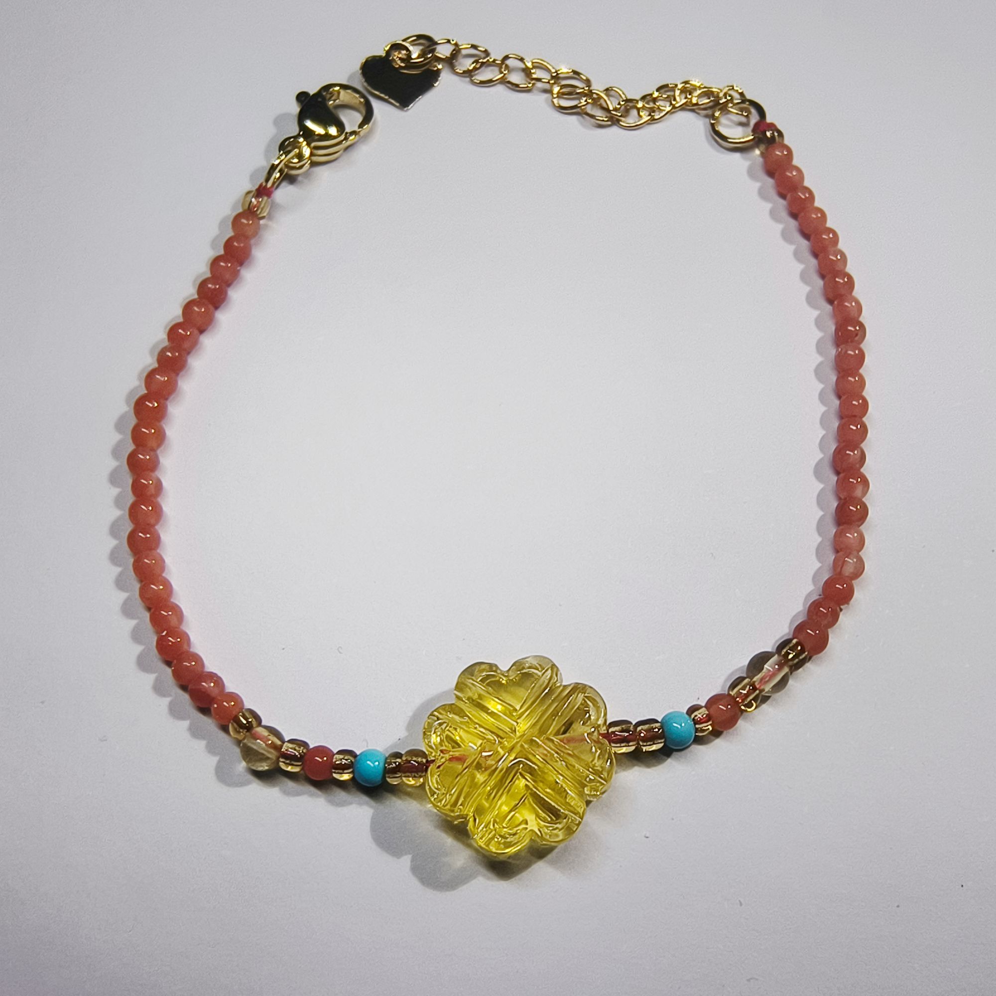 原矿天然琥珀四叶草手链可调节合金延长链