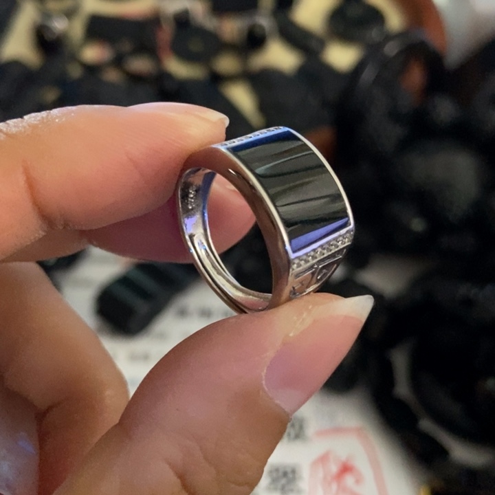 翡翠银S925镶嵌戒指墨翠