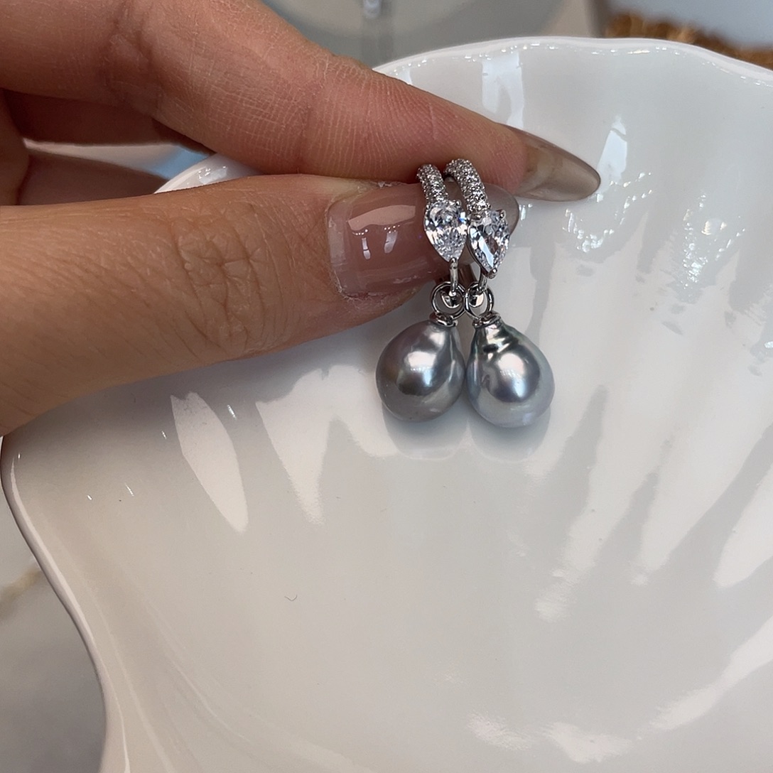 海水珍珠银S925镶嵌耳饰