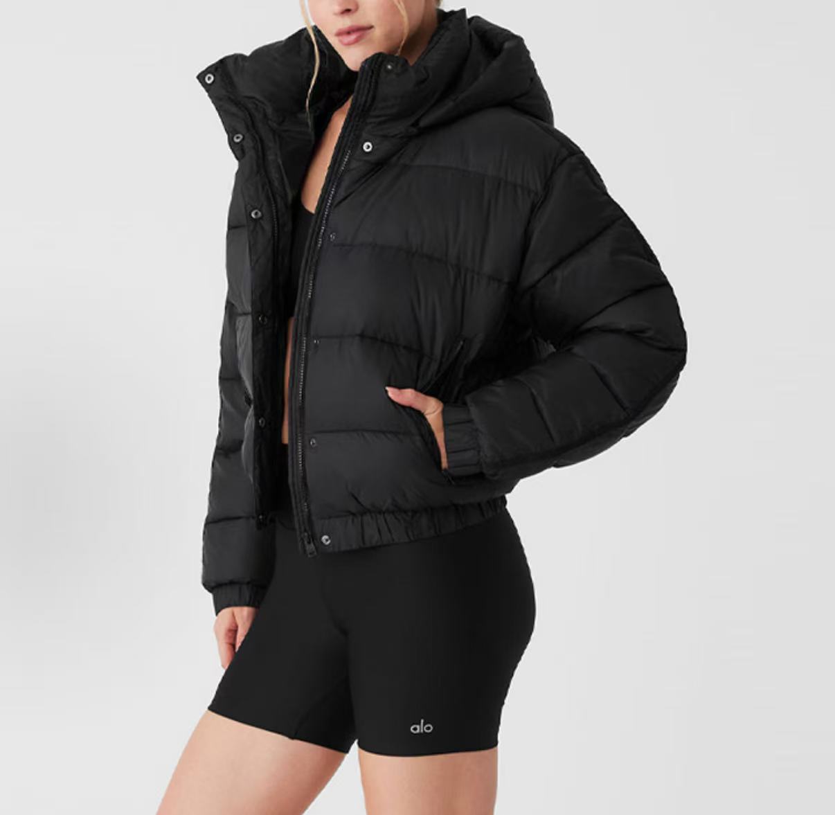 Alo yoga新款条纹连帽户外短款外套棉服夹克剪标撤柜款介意勿拍