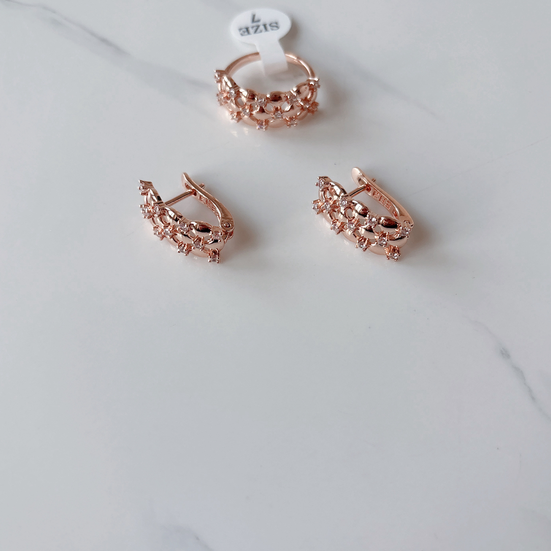 铜合金耳饰 0127玫瑰金色时尚手工小众气质个性轻奢耳环两件套