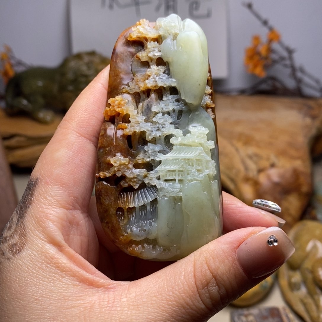 岫岩河磨玉（透闪石质玉）手把未镶嵌