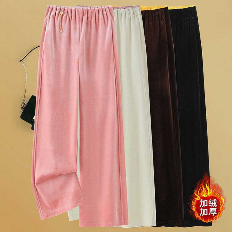 秋冬加绒加厚高腰宽松显瘦百搭休闲醋酸丝绒直筒女裤