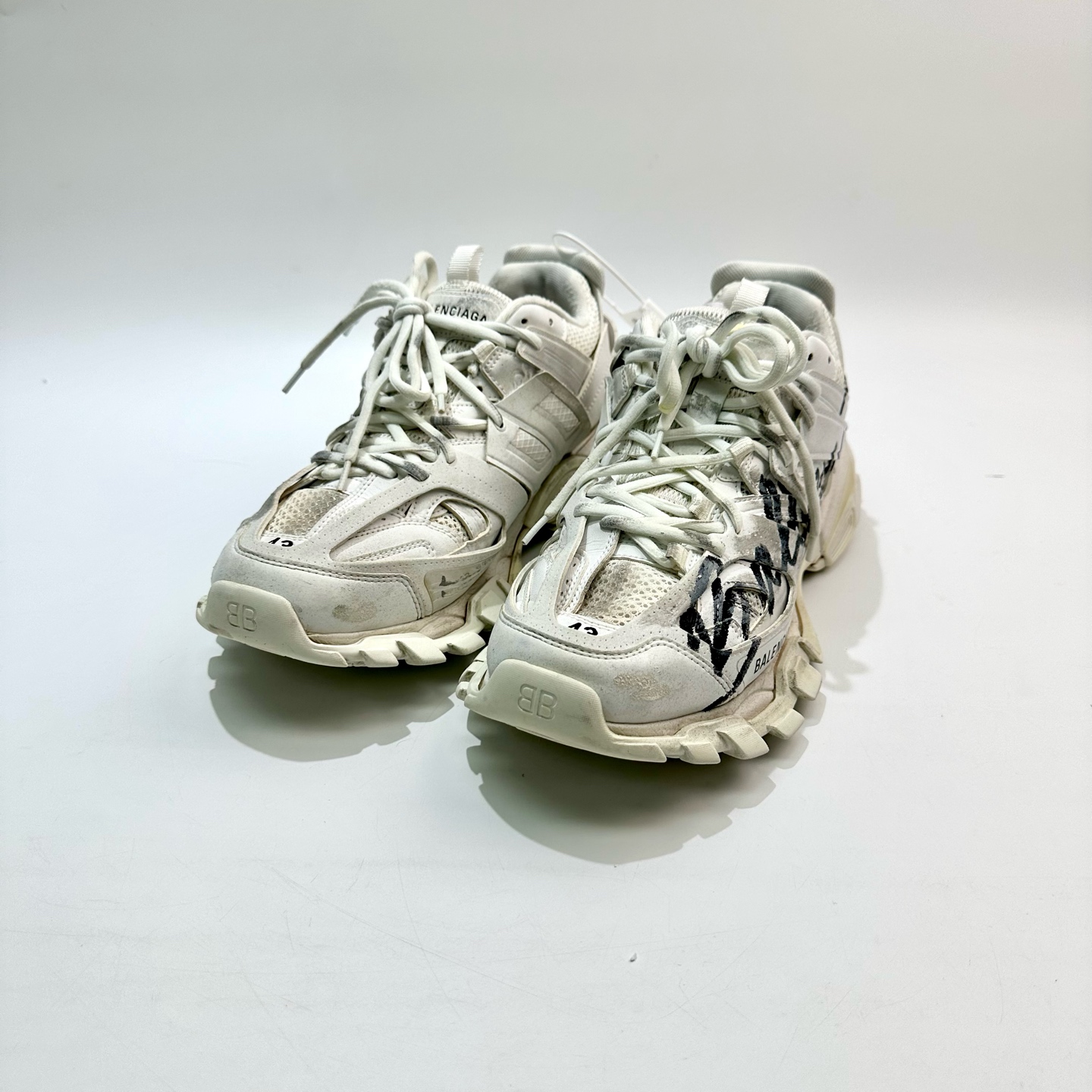 95新 Balenciaga/巴黎世家 43码 白色手绘Track1.0老爹鞋 SY0485