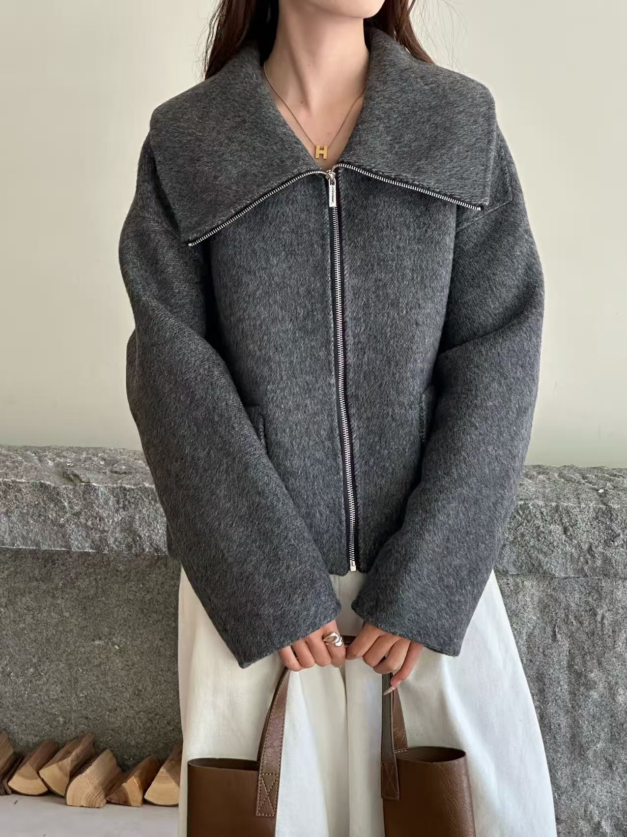 女羊毛外套短款翻领秋冬气质时尚