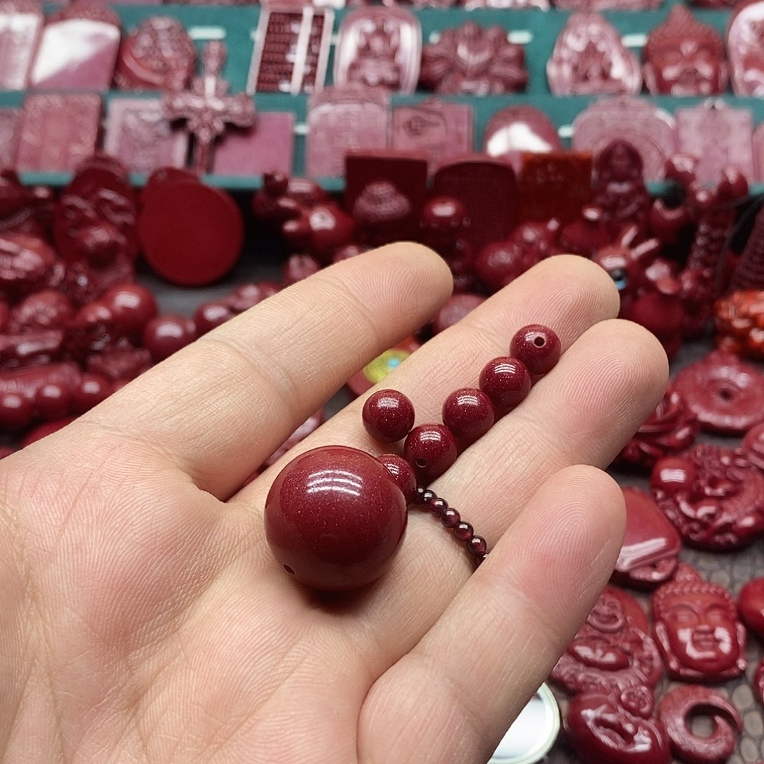 天然辰砂朱砂锁骨珠