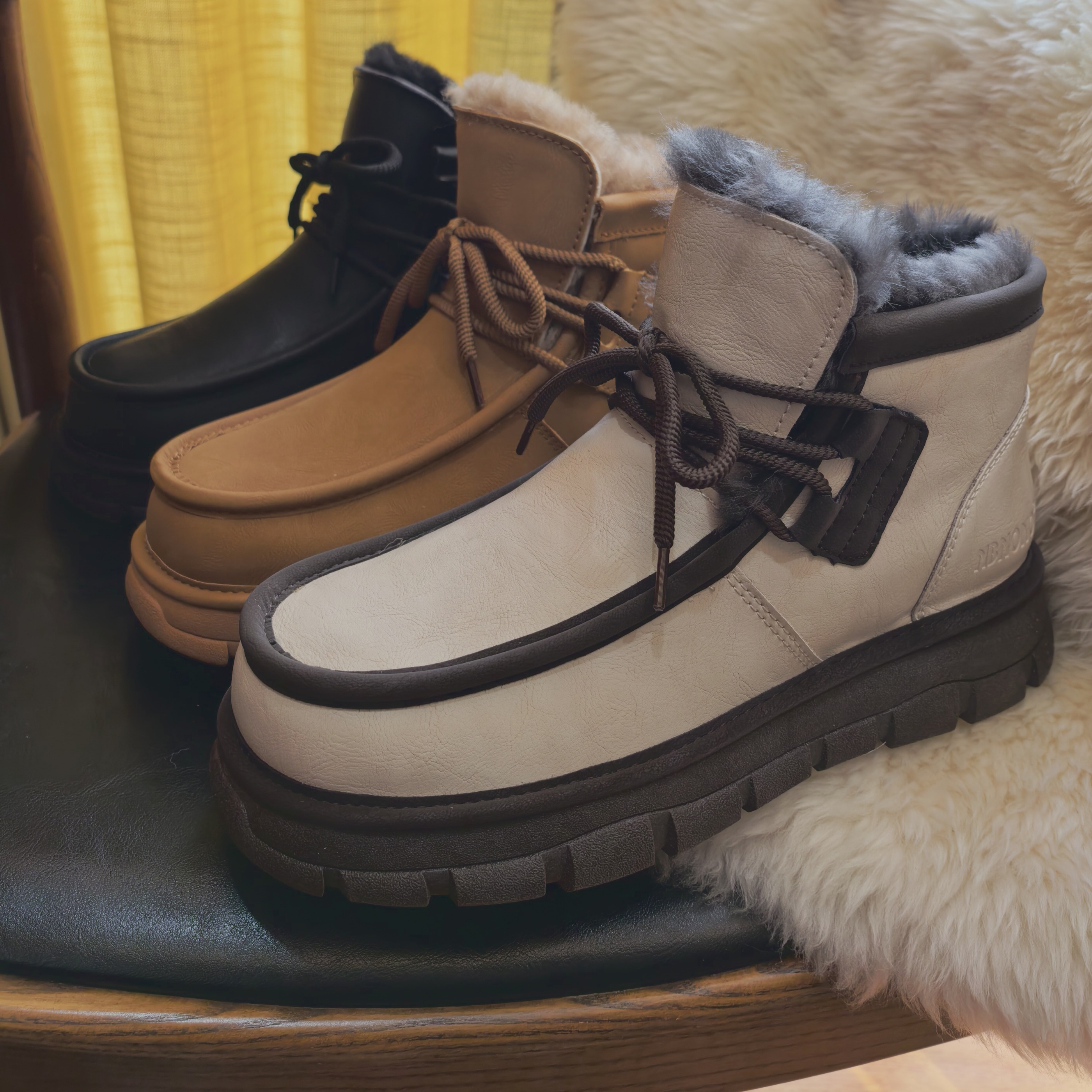 男士时尚雪地靴休闲风防水加厚保暖雪地靴牛皮+全羊毛短靴 NB5669