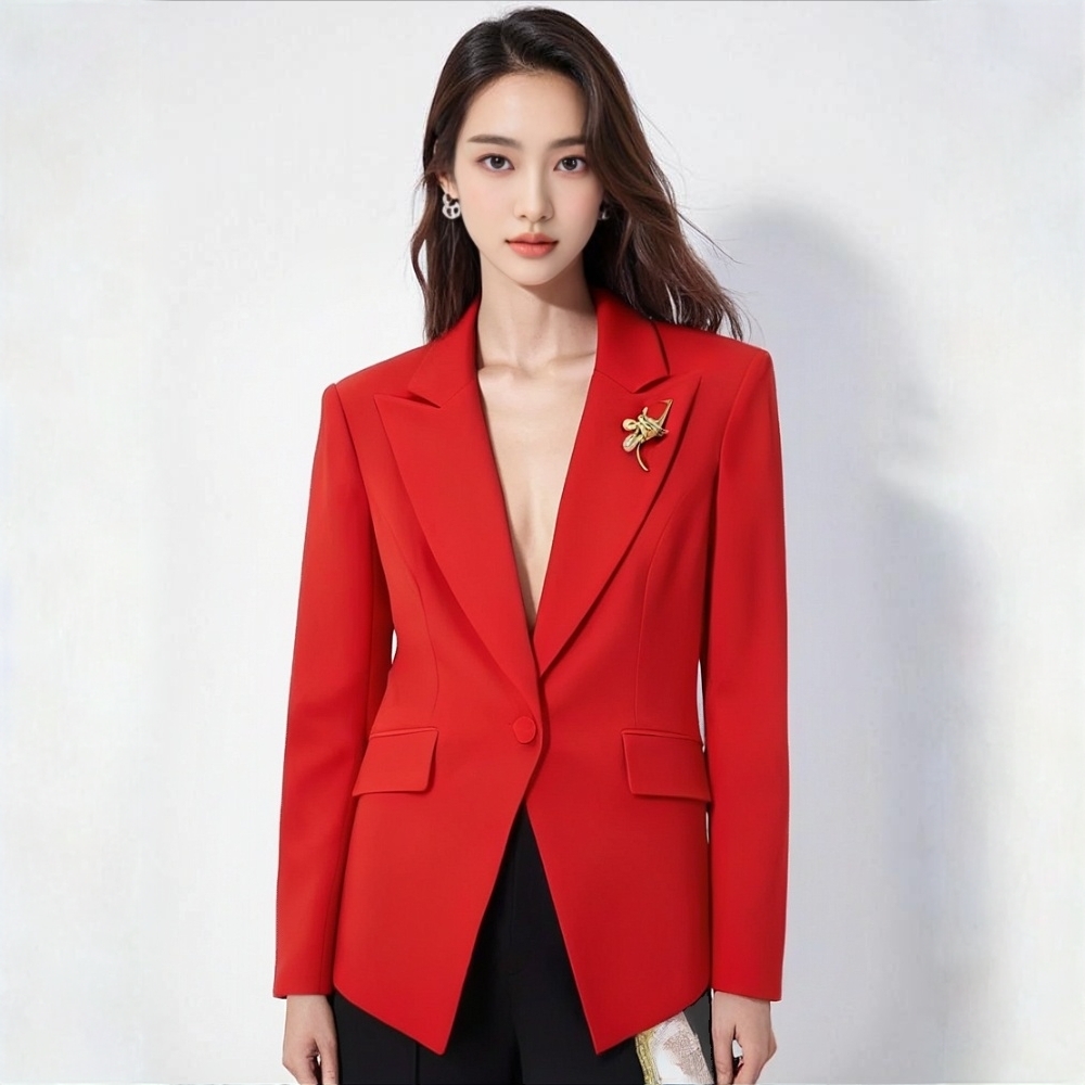 2106时尚一粒扣小西装折扣女装单西短外套显高正装西装上衣红色