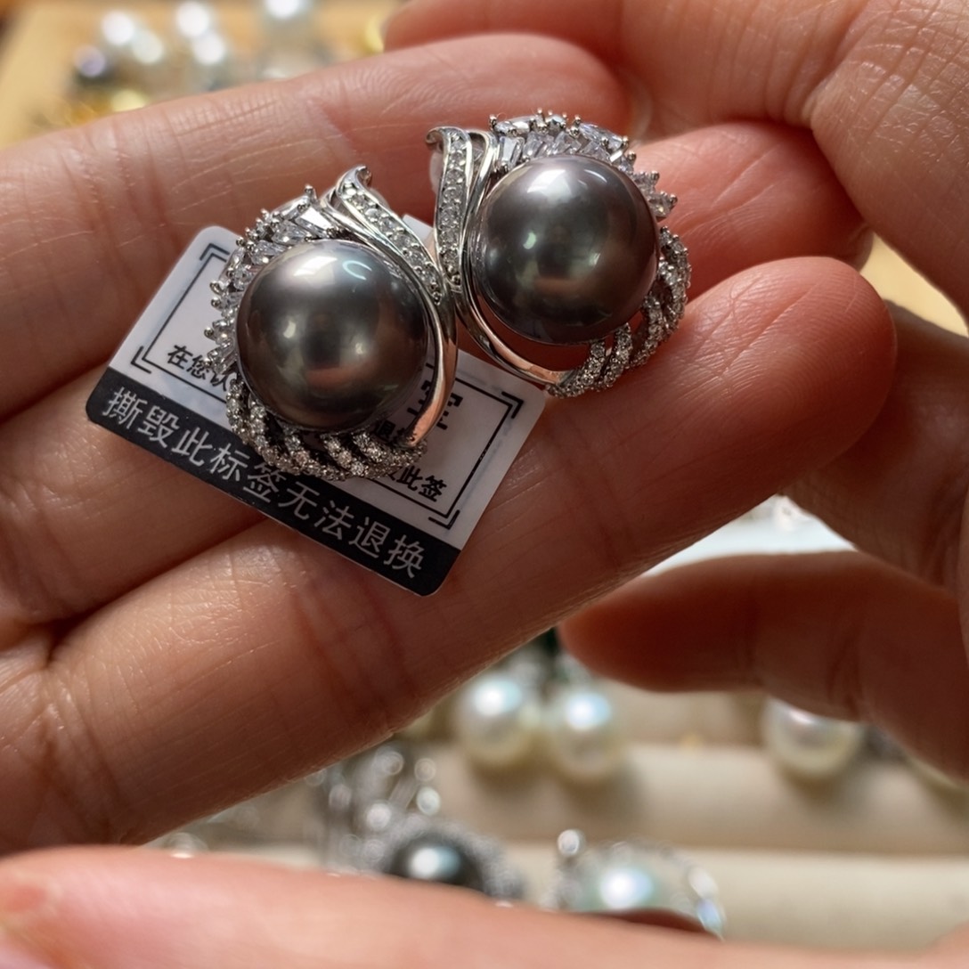 海水珍珠耳饰银S925镶嵌