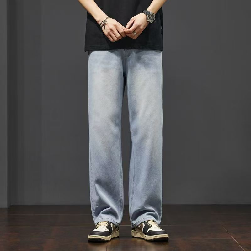 秋冬港风男士宽松阔腿无弹牛仔直筒裤舒适简约