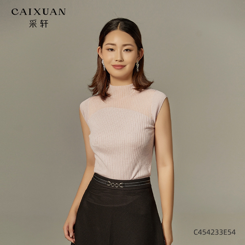 c454233e54CAIXUAN采轩轻熟风气质修身半高领透视针织背心