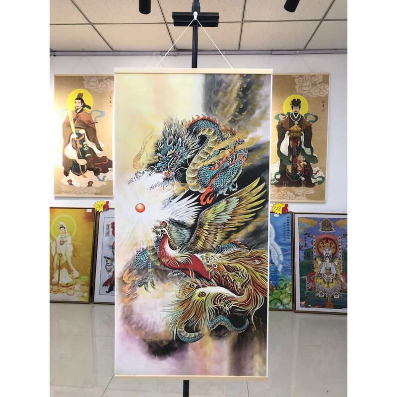 【783龙凤呈祥】60x120cm现代简约挂轴装饰画办公室家居装饰画
