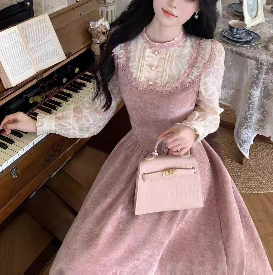 1-【运补6】653-1#秋冬梦幻法式显瘦复古宫廷风公主裙假两件大摆裙