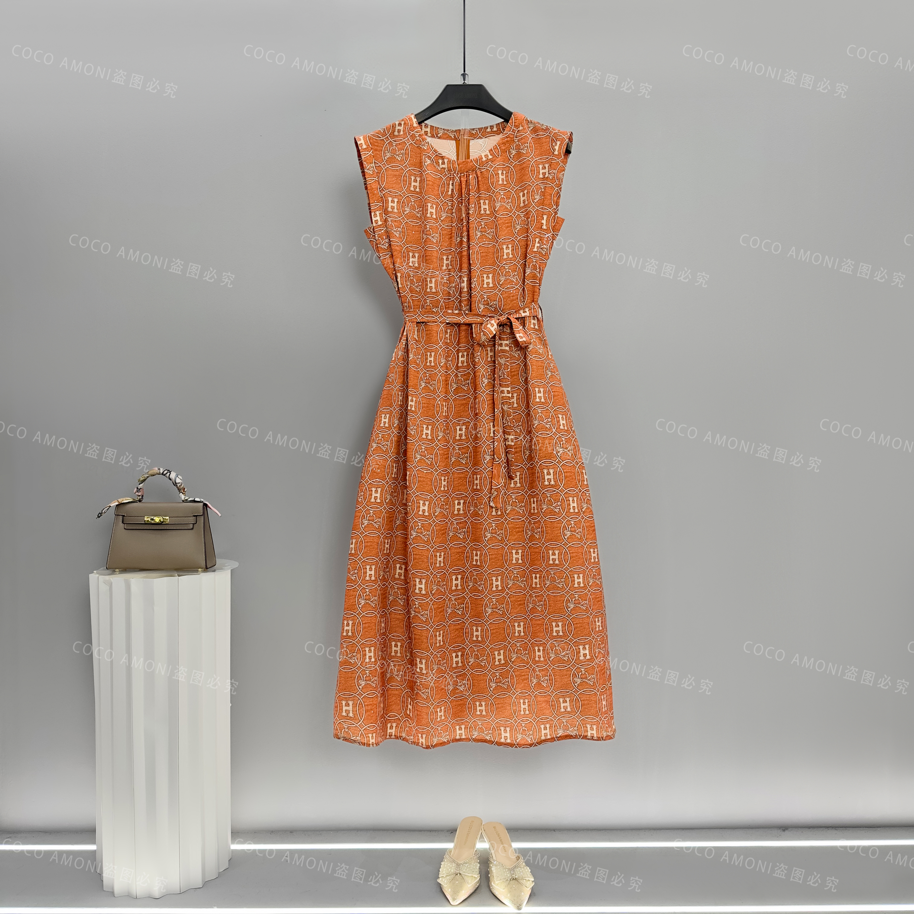 [曼姐]春秋夏季高级时尚女装拼接收腰气质高端显瘦连衣裙WX1241