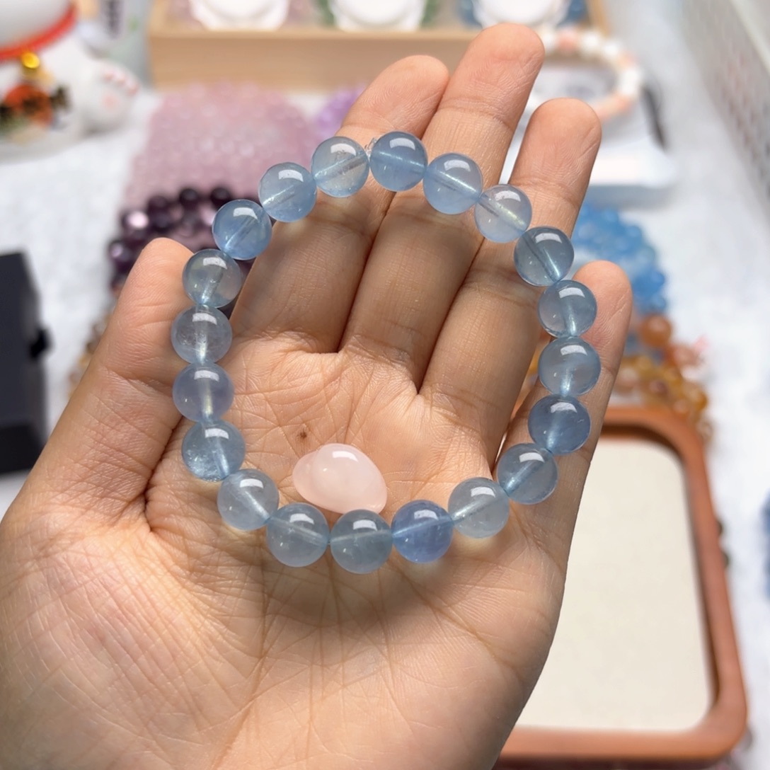 水晶手链未镶嵌康**爷9mm 海蓝宝 拍两单一条