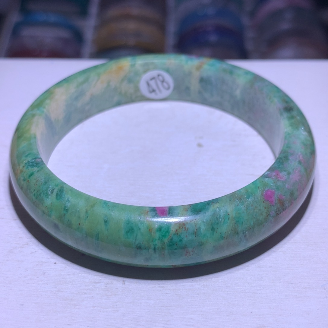 水晶手镯银S925镶嵌红绿宝59.4圈478