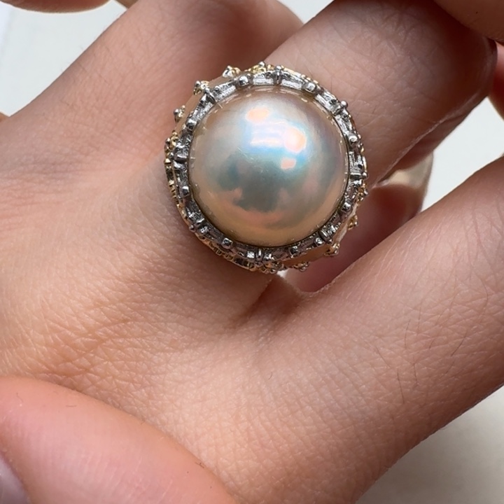 拼合珍珠（马贝珠）戒圈银S925镶嵌