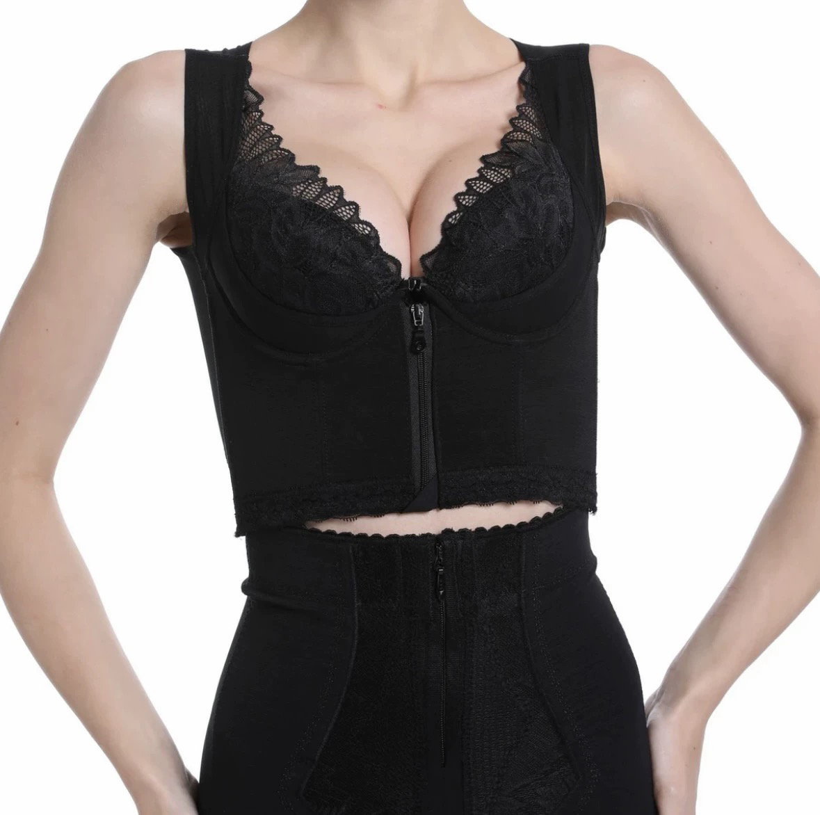 拉链款长文胸背心式一体托胸聚拢矫正美体文胸