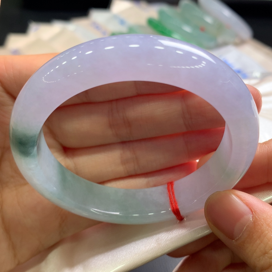 翡翠未镶嵌手镯12号春彩