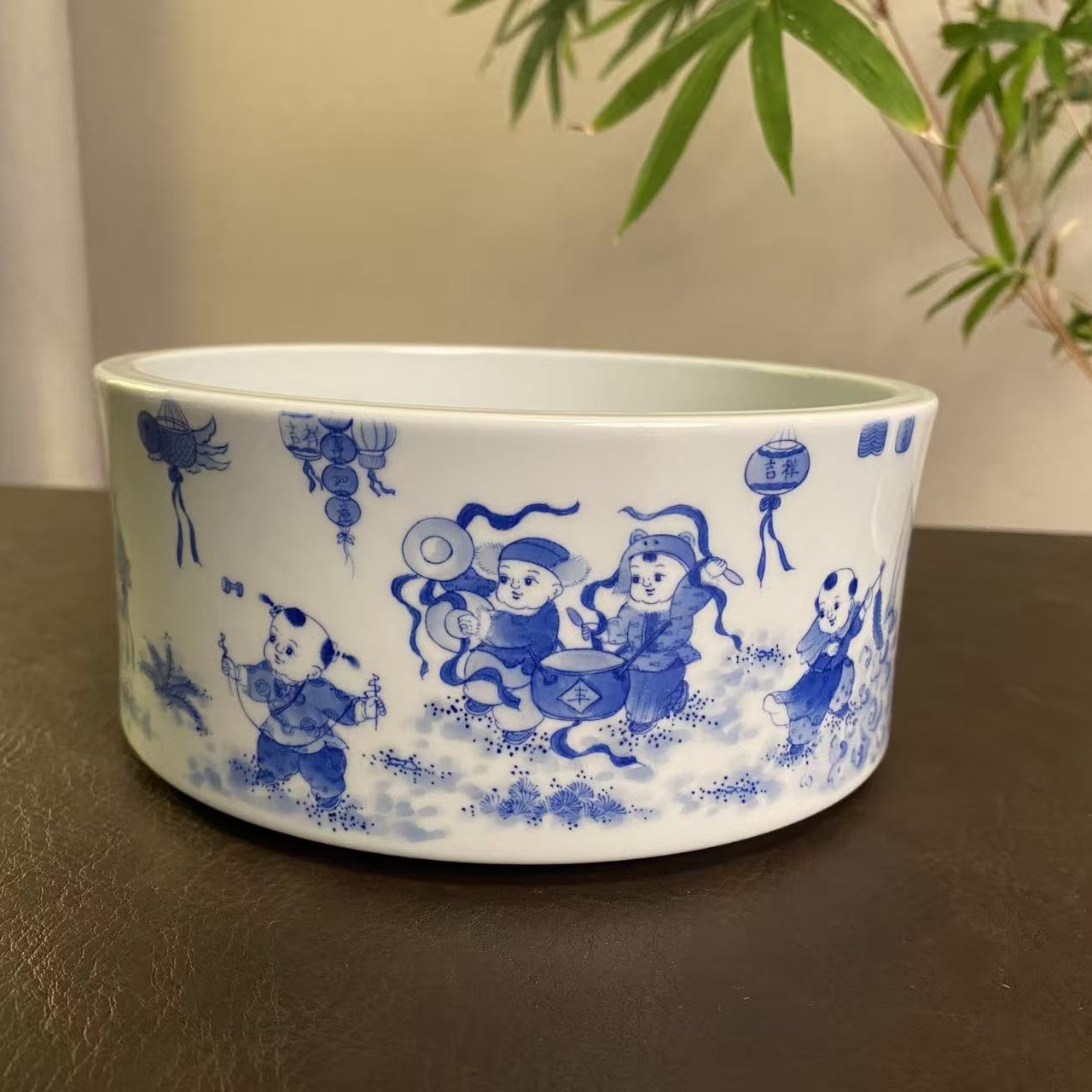 【四悦茶陶】青花童子婴戏茶洗 景德镇陶瓷手工手绘 直径17高7