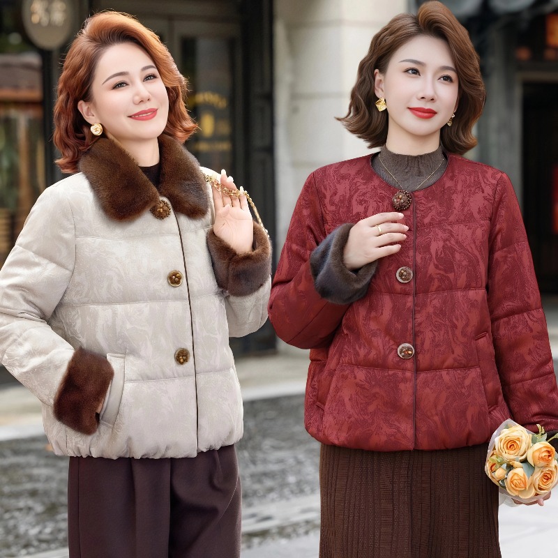 新款时尚中年妈妈冬装短款小棉衣外套中老年女装冬季洋气棉服棉袄