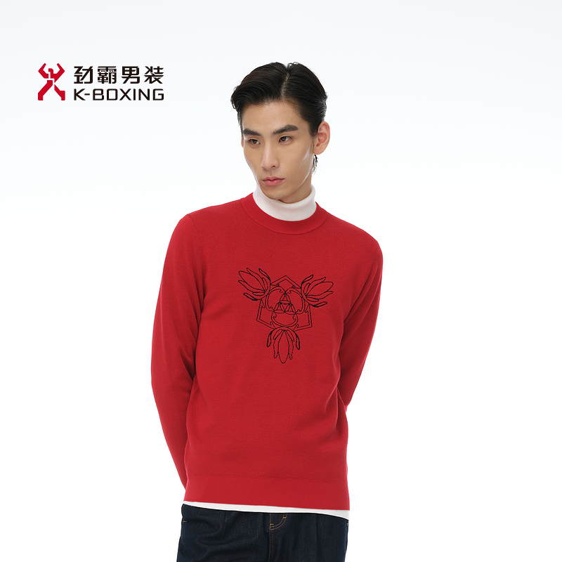 【兔游华夏】劲霸男装秋季绵羊毛印花巴素兰工艺羊毛衫┃CYYE1918