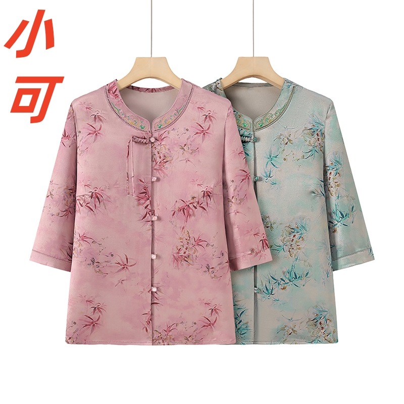 中老年人妈妈中国风夏装衬衣奶奶新中式春秋款衬衫老人太太上衣服