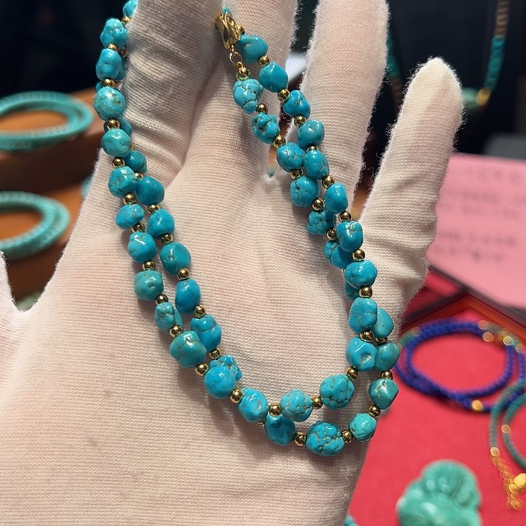 绿松石银S925镀金镶嵌颈饰