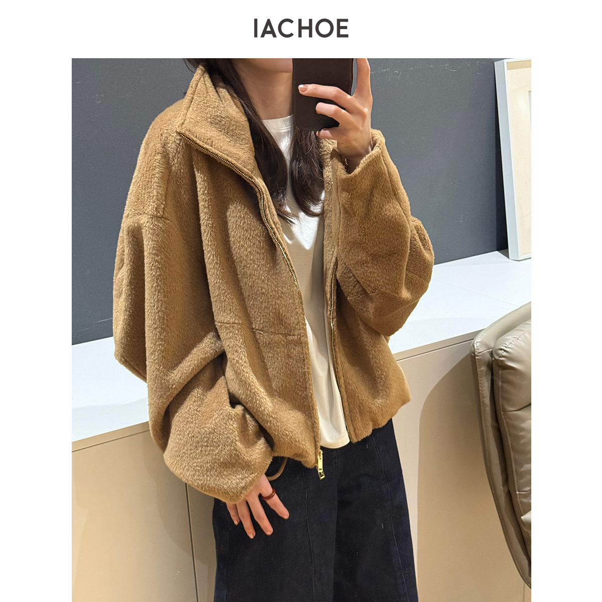 IACHOE敲舒服毛感短外套3661507008