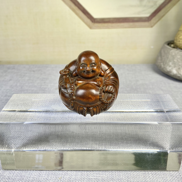 小叶黄杨木仿古（一团和气弥勒佛）手把盘玩小摆木雕工艺
