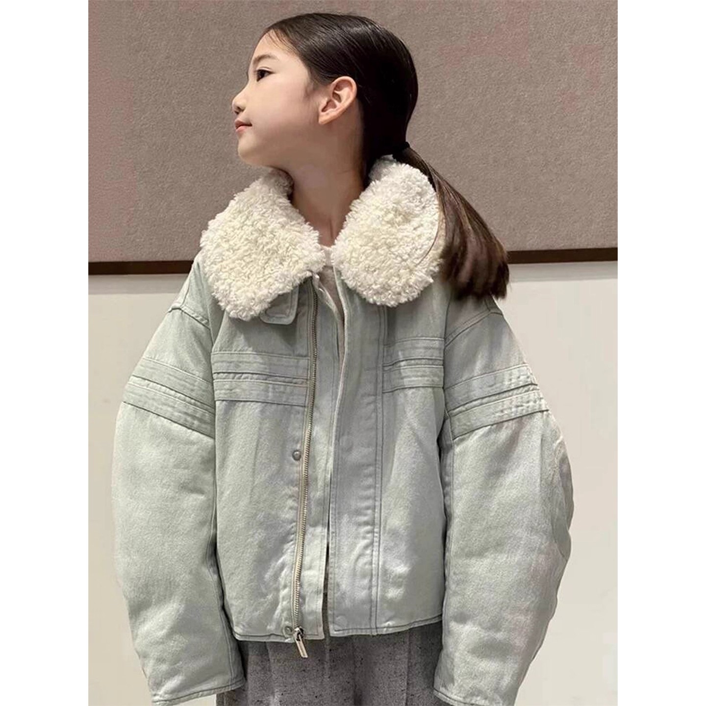 女童冬季夹棉牛仔棉衣童装新款儿童保暖休闲翻领短款外套棉服潮