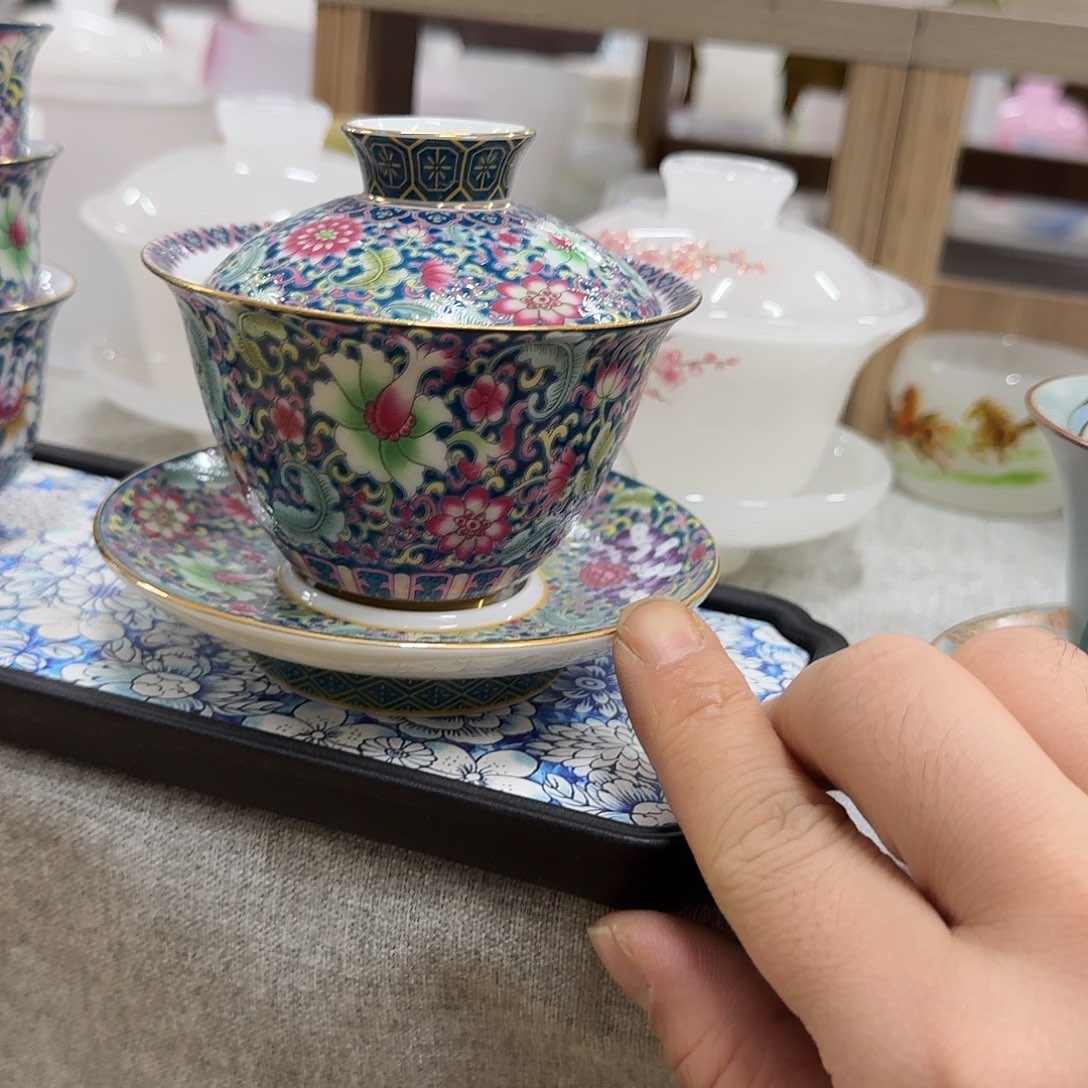 杯子陶蝶恋花蓝色一个三才