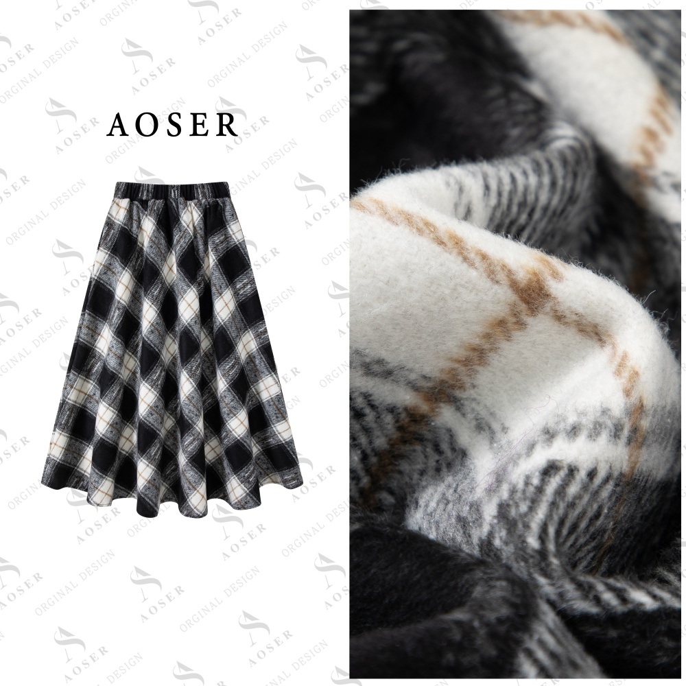 AOSER时尚复古百搭高腰INS风不起球格子A字半身裙女装2806