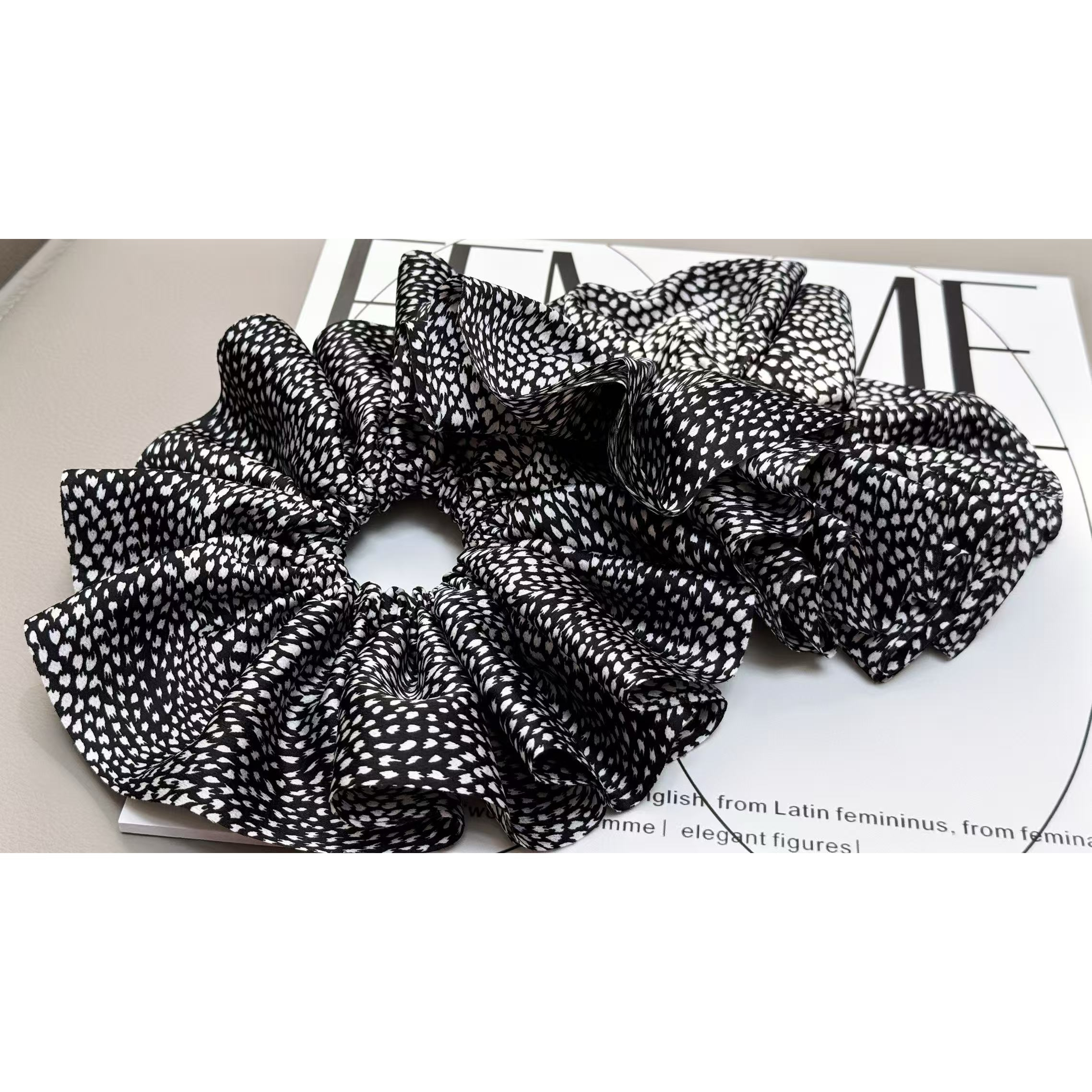 INS 超大号波点豹纹发圈 轻奢東大门豹纹大肠发圈大号波点辣妹