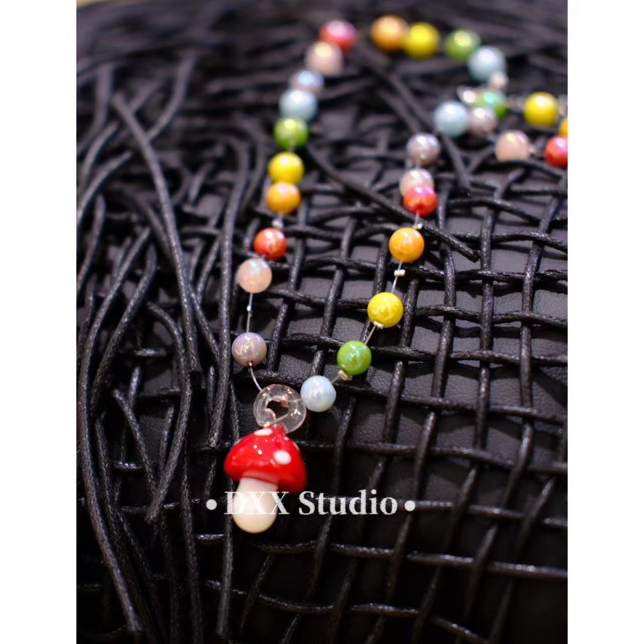 铜合金锆石项链 小众设计彩色蘑菇项链46475