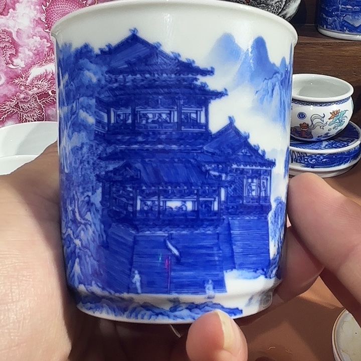 冬***冬青花手工手绘山水楼