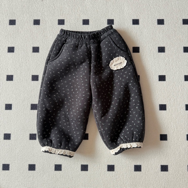 yoy0加绒加厚灰黑碎花裤