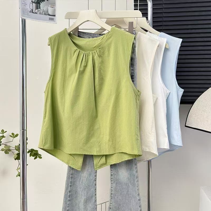 编号对应衣服 夏季独特别致后背开叉衬衫复古褶皱宽松无袖背心