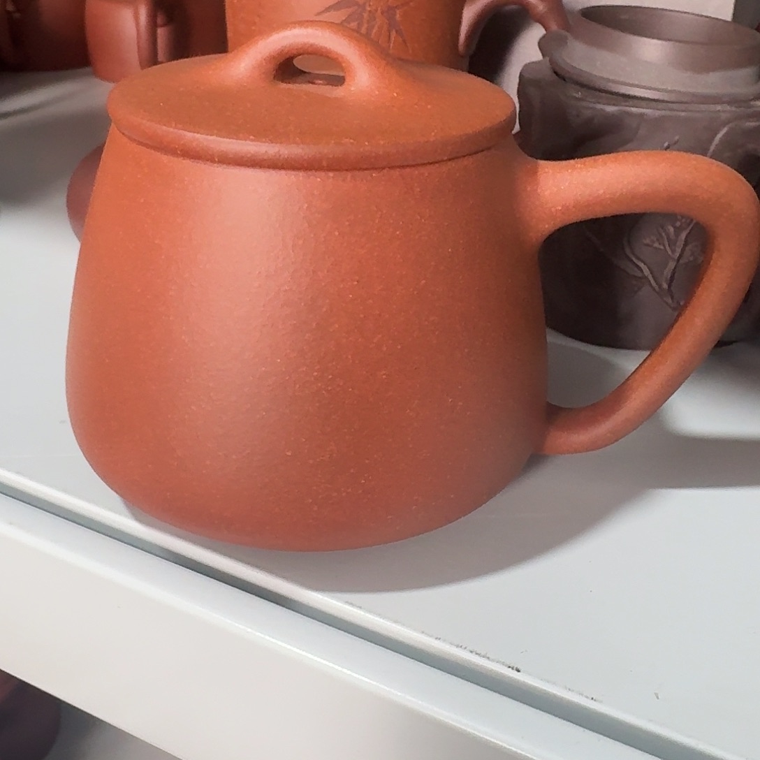 茶杯紫砂尾单封釉红降坡石瓢