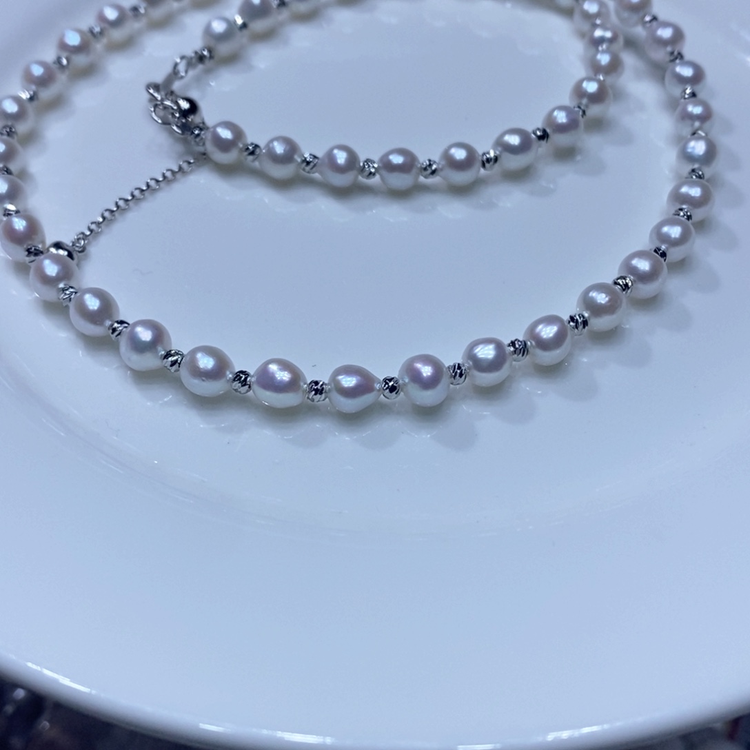 银S925镶嵌淡水珍珠项链