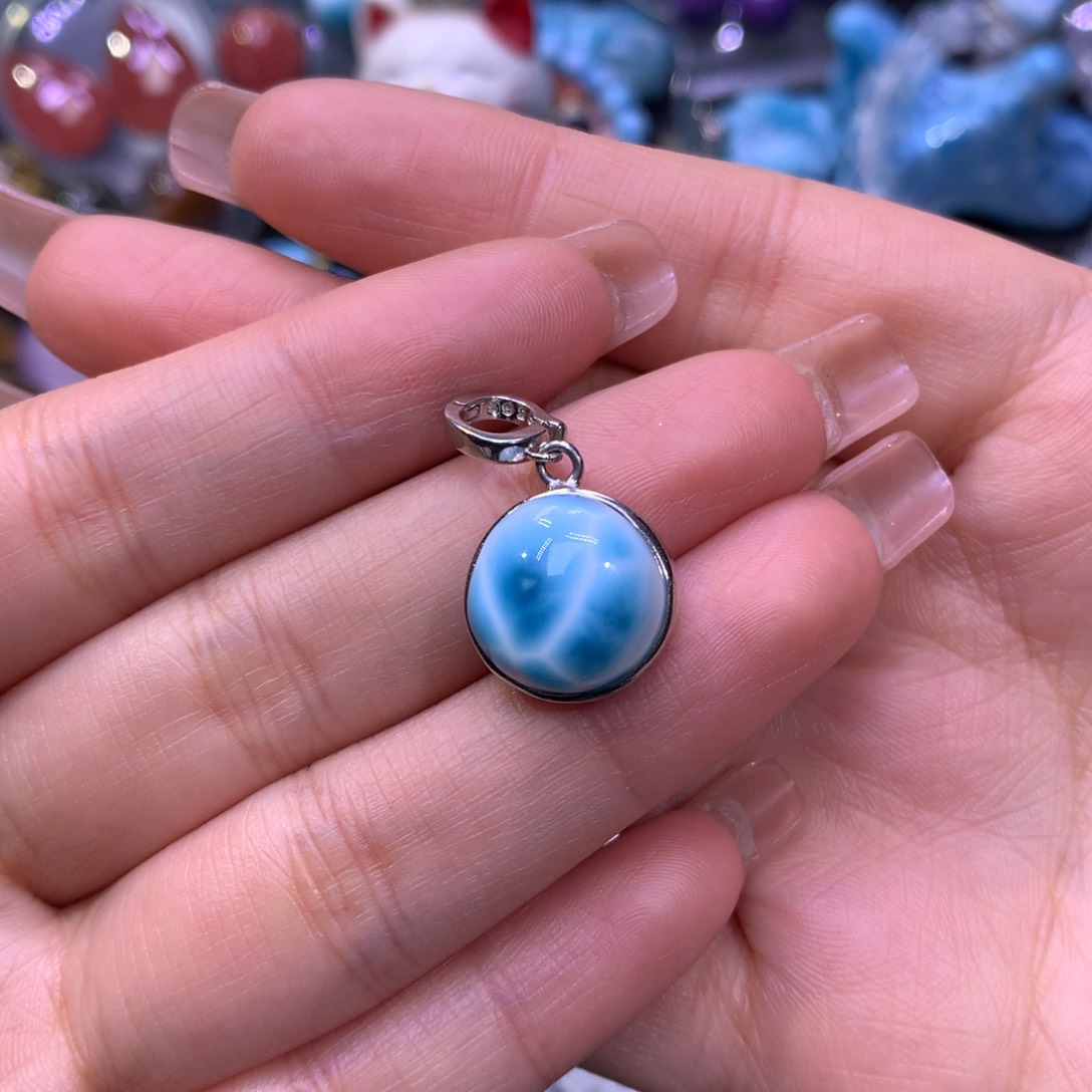 针钠钙石（海纹石）吊坠(不含链)银S925镶嵌花***?