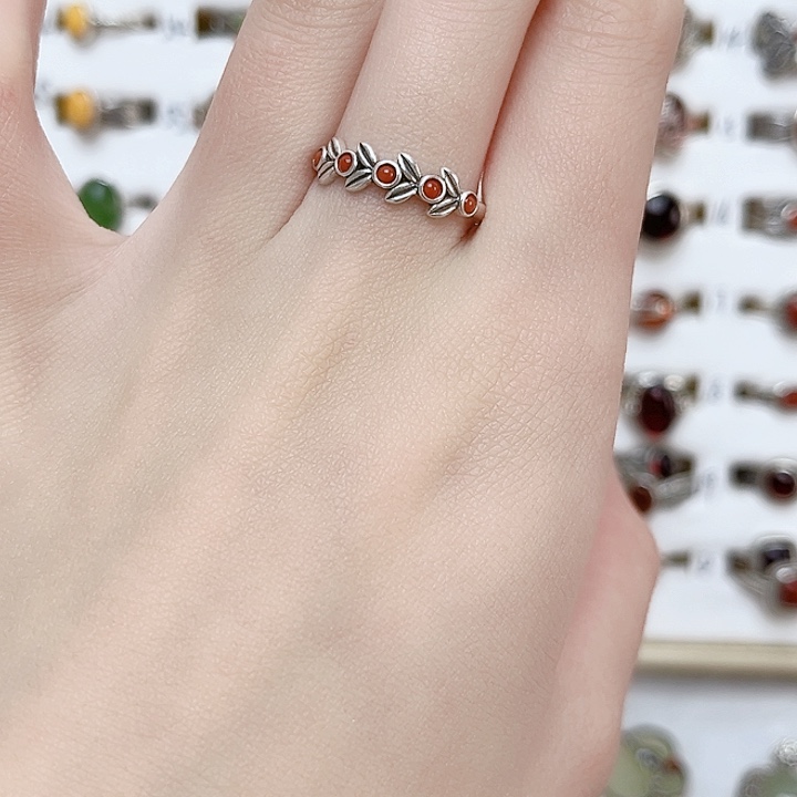 玛瑙/玉髓戒指银S925镶嵌天然