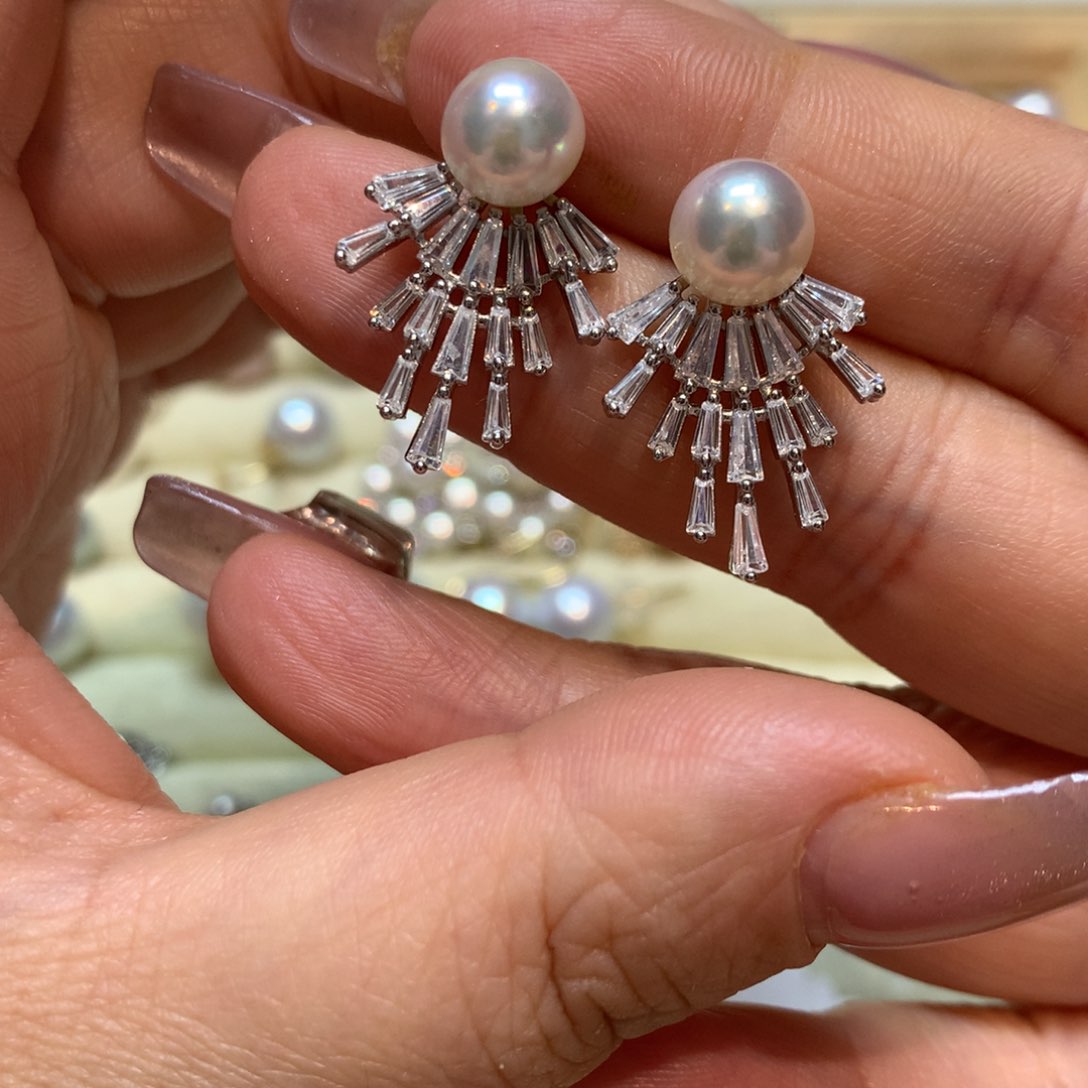 海水珍珠耳饰银S925镶嵌