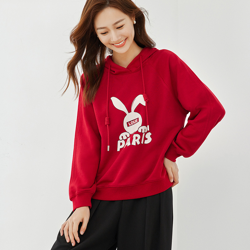 *梵希蔓兔子印花连帽运动卫衣秋季新款休闲时尚连帽卫衣V7678