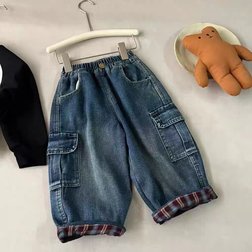 工装加绒儿童牛仔裤