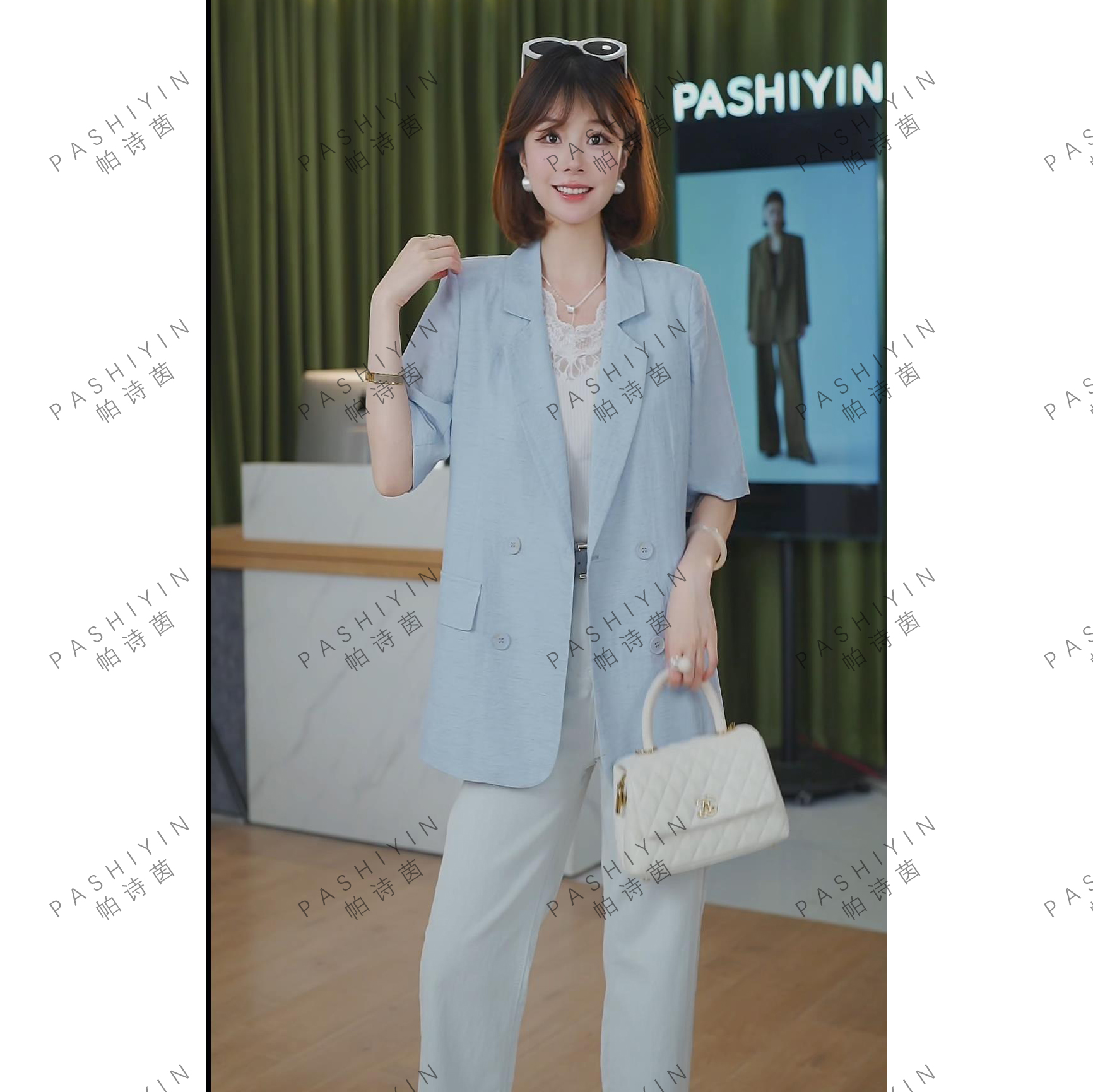 PASHIYIN/帕诗茵2025夏季时尚气质显瘦短袖小西装外套#25820