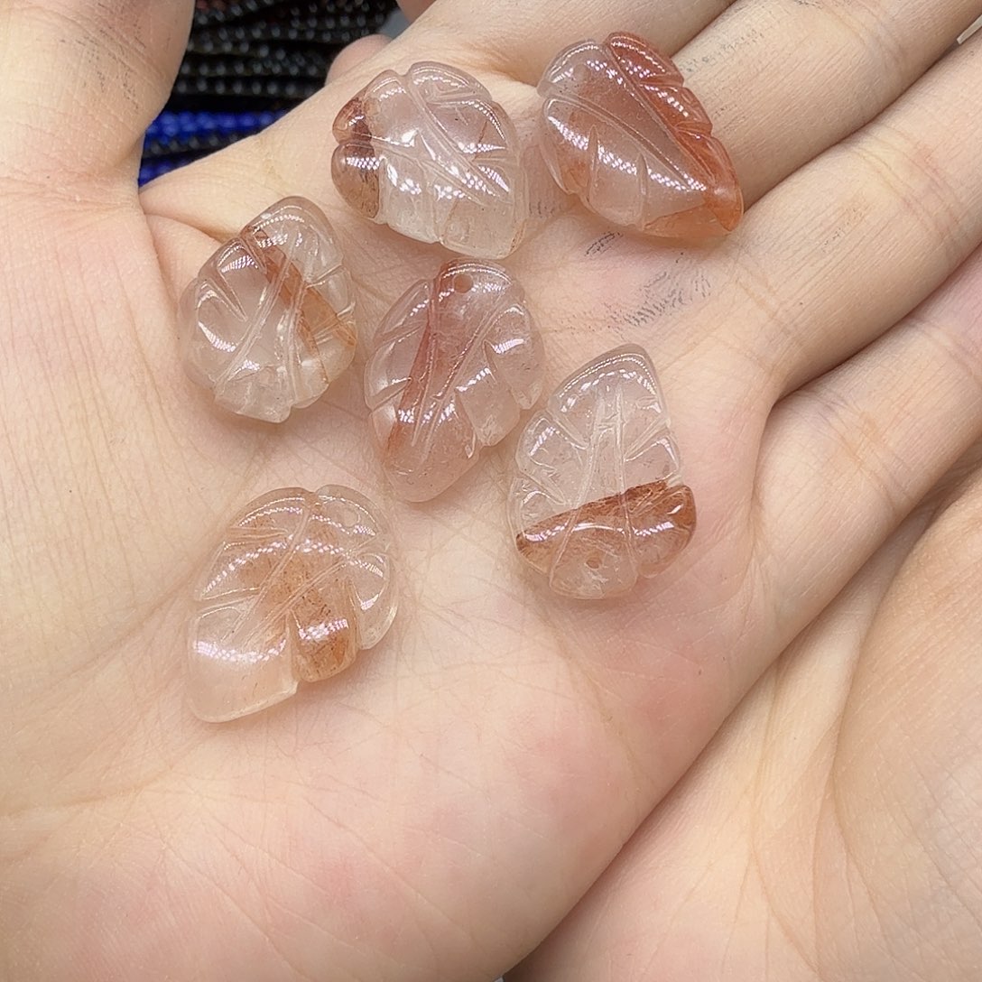 黄晶未镶嵌珠宝半成品红胶花叶子一对2颗