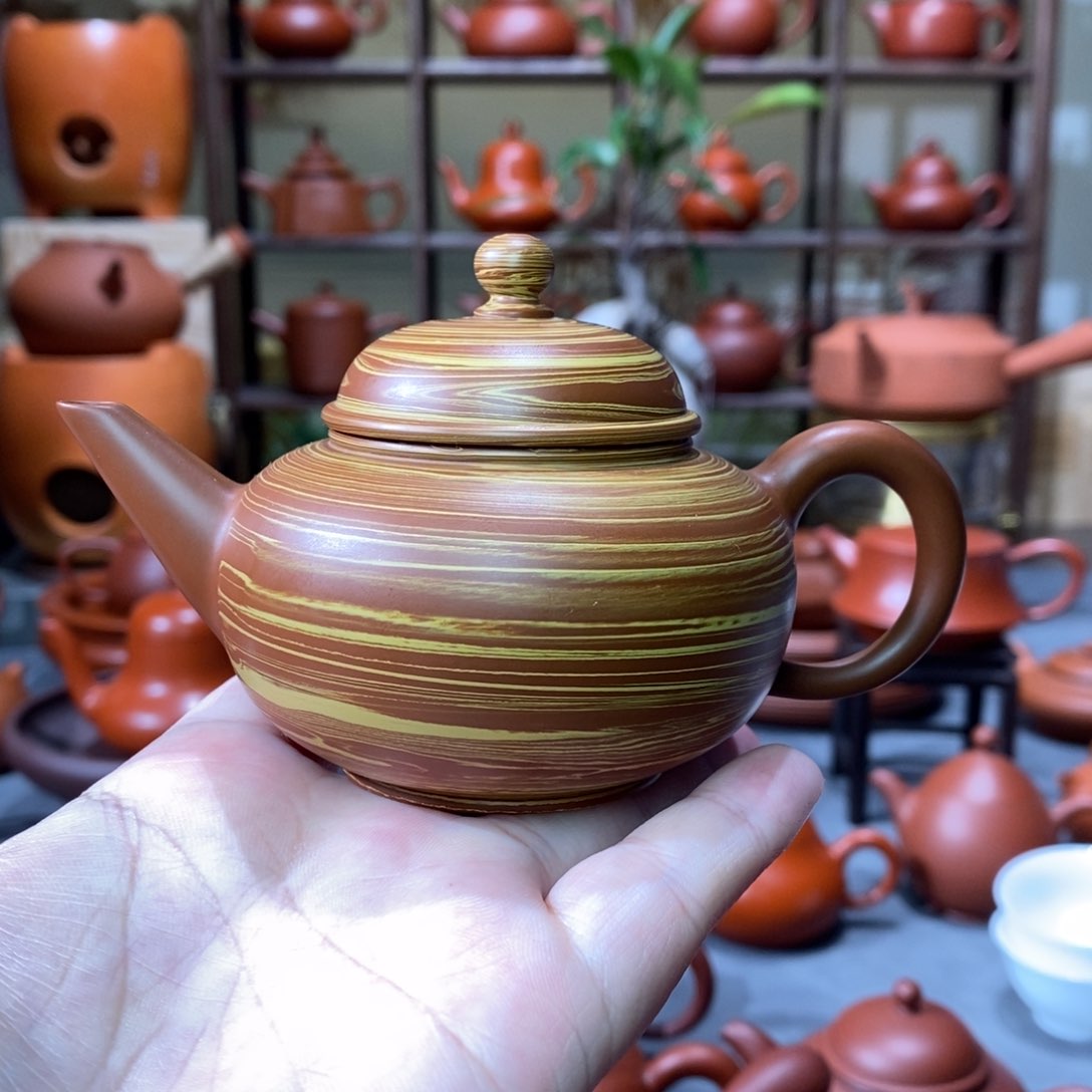 紫砂茶壶吴翰石矿朱泥绞泥水平壶120cc