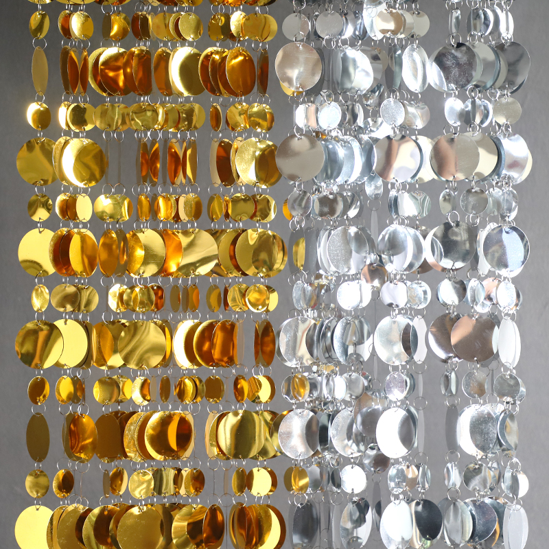 婚庆道具亮片串圆形珠光串挂帘镜面婚礼舞台背景架子吊顶装饰布置