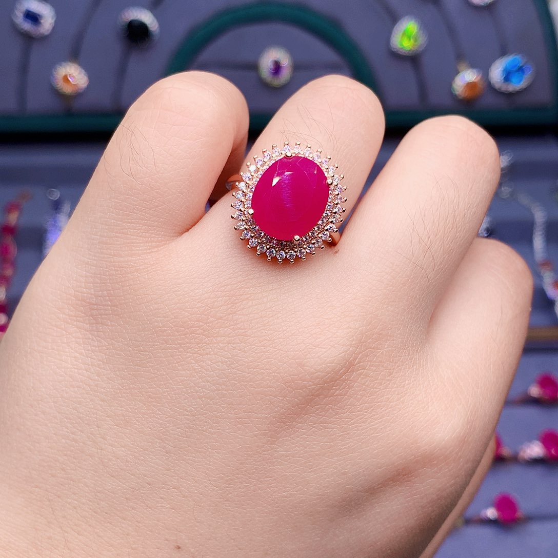 红宝石戒指银S925镶嵌